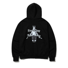 3D Every Day Rabbit Hoodie Zip-Up Black