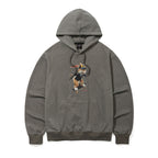 3D Skateboarding Rabbit Pigment Hoodie Khaki Gray