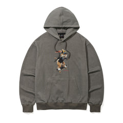 3D Skateboarding Rabbit Pigment Hoodie Khaki Gray