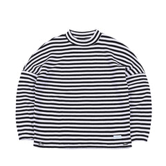 Stripe High Neck Pullover Black