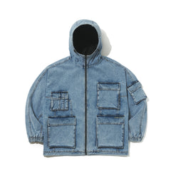 Dsxbs Wax Real Denim 5 Pocket Hooded Jacket Vintage Blue