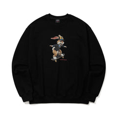 3D Skateboarding Rabbit Crewneck Black