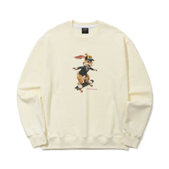 3D Skateboarding Rabbit Crewneck Ivory