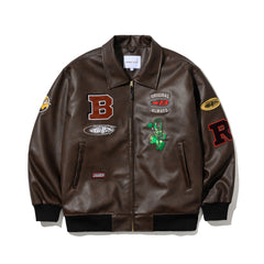 Star B Varsity Jacket Vintage Leather Brown