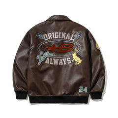 Star B Varsity Jacket Vintage Leather Brown