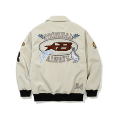 Star B Varsity Jacket Vintage Leather White