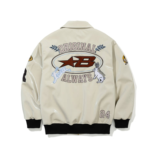 Star B Varsity Jacket Vintage Leather White