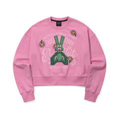 Square Block Rabbit Flower Cropped Crewneck Pink