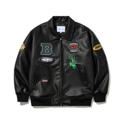 Star B Varsity Jacket Vintage Leather Black