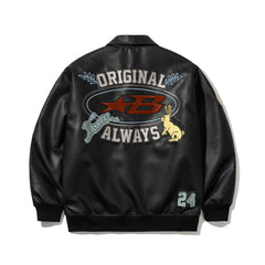 Star B Varsity Jacket Vintage Leather Black