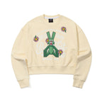 Square Block Rabbit Flower Cropped Crewneck Cream