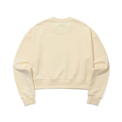Square Block Rabbit Flower Cropped Crewneck Cream