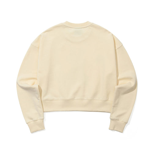 Square Block Rabbit Flower Cropped Crewneck Cream