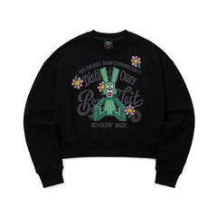 Square Block Rabbit Flower Cropped Crewneck Black