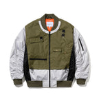 Double Zipper Shirring Ma-1 Jacket Khaki / Gray