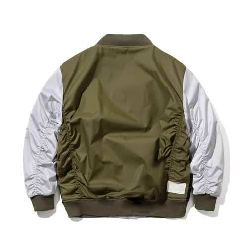 Double Zipper Shirring Ma-1 Jacket Khaki / Gray