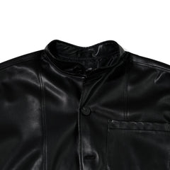 Half-Turtleneck Leather Jacket Black