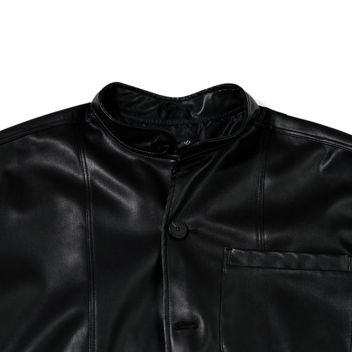 Half-Turtleneck Leather Jacket Black