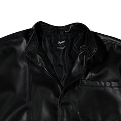 Half-Turtleneck Leather Jacket Black