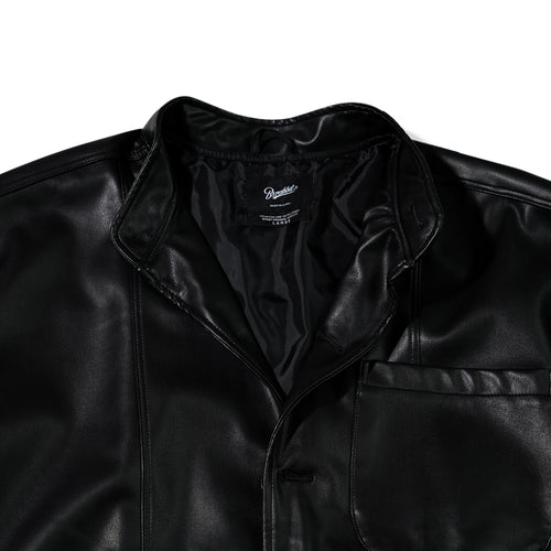 Half-Turtleneck Leather Jacket Black