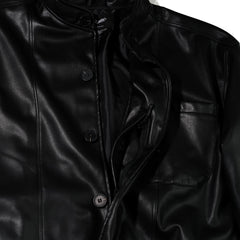 Half-Turtleneck Leather Jacket Black