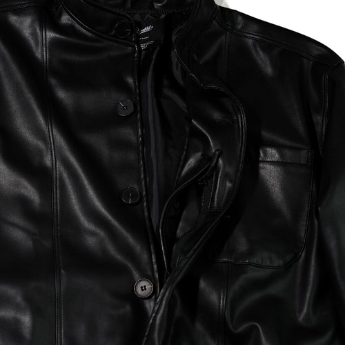 Half-Turtleneck Leather Jacket Black
