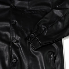 Half-Turtleneck Leather Jacket Black