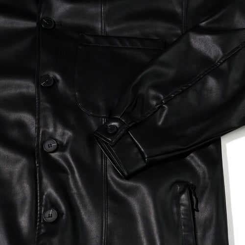 Half-Turtleneck Leather Jacket Black