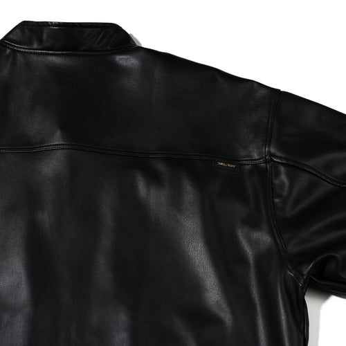 Half-Turtleneck Leather Jacket Black