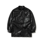 Half-Turtleneck Leather Jacket Black