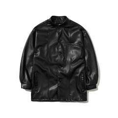 Half-Turtleneck Leather Jacket Black