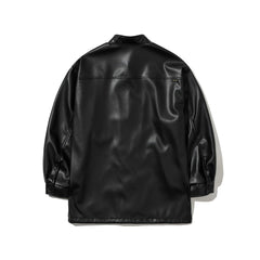 Half-Turtleneck Leather Jacket Black