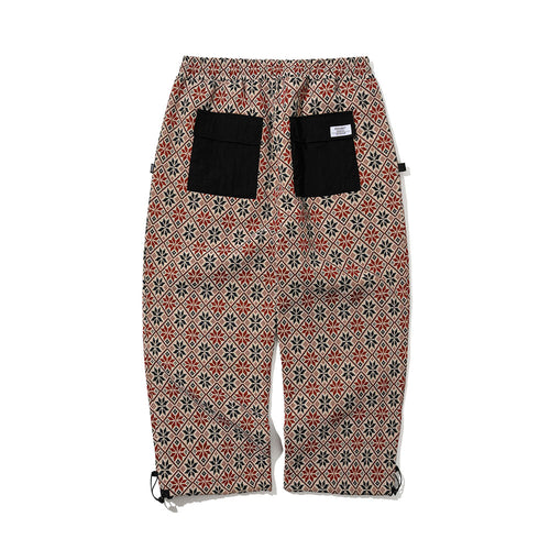 Ethnic Wide Track Pants Beige Black