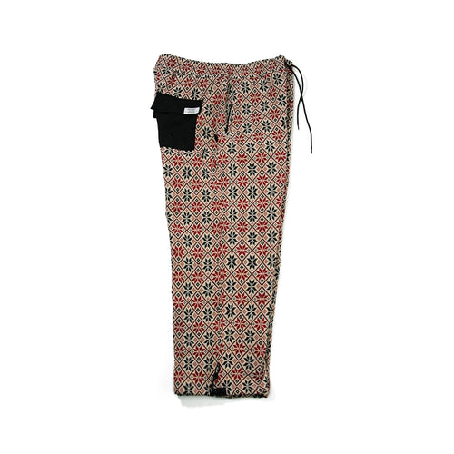 Ethnic Wide Track Pants Beige Black