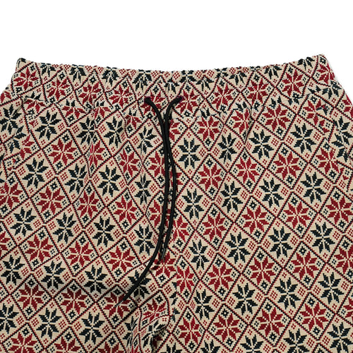 Ethnic Wide Track Pants Beige Black