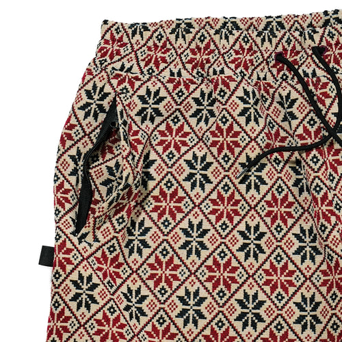 Ethnic Wide Track Pants Beige Black