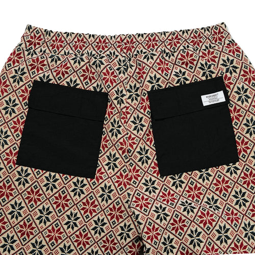 Ethnic Wide Track Pants Beige Black