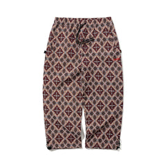 Ethnic Wide Track Pants Beige Burgundy