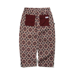 Ethnic Wide Track Pants Beige Burgundy