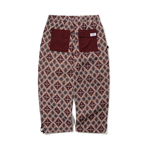 Ethnic Wide Track Pants Beige Burgundy