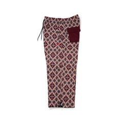 Ethnic Wide Track Pants Beige Burgundy