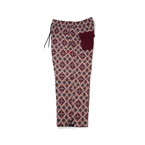 Ethnic Wide Track Pants Beige Burgundy