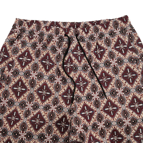 Ethnic Wide Track Pants Beige Burgundy