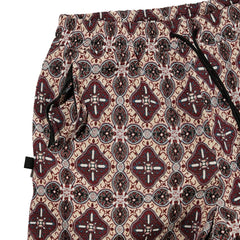 Ethnic Wide Track Pants Beige Burgundy