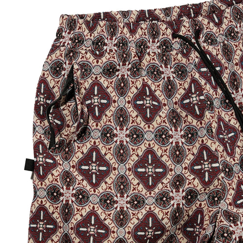 Ethnic Wide Track Pants Beige Burgundy