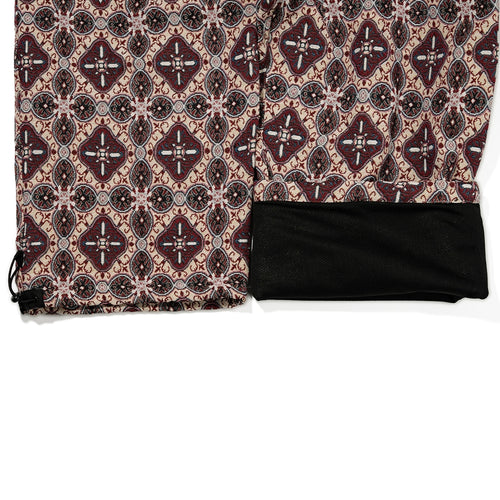 Ethnic Wide Track Pants Beige Burgundy