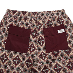 Ethnic Wide Track Pants Beige Burgundy