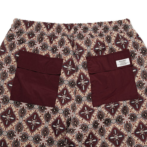Ethnic Wide Track Pants Beige Burgundy