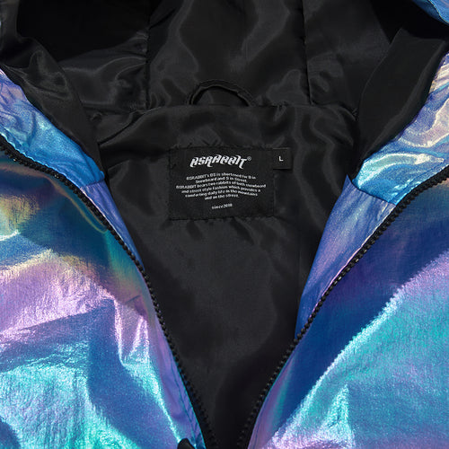 Cozy Hooded Anorak Jacket Hologram Blue