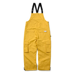 Cargo Pocket Wide Bib Pants Herringbone Mustard